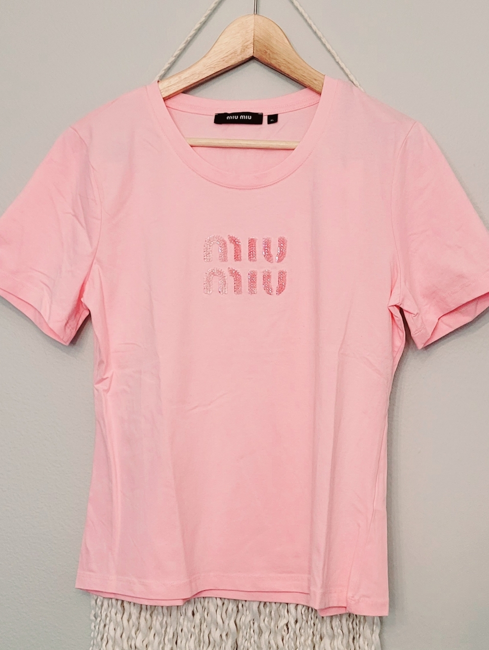 ✨️Miu Miu Pastel Pink ✨️Crystal Logo T-Shirt